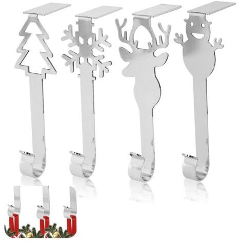 BUNTHAUS Porte-bas de No毛l Lot de 4 Cintres pour Bas de No毛l pour Chemin茅e Crochets de Guirlande de No毛l Crochets de Chemin茅e pour D茅coration de No毛l Clips de Bas Silver (1/5)