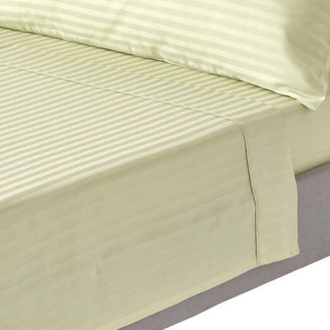 Drap plat rayé satin de coton égyptien 330 fils Vert sauge 178 x 255 cm (1/5)