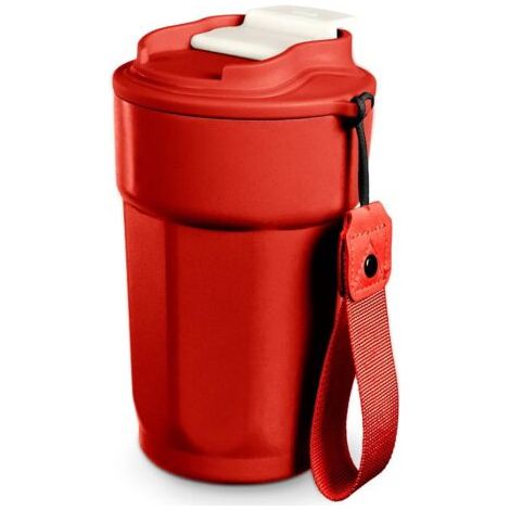 BUNTHAUS rouge Gobelet isotherme 450 ml en acier inoxydable, double paroi, avec couvercle étanche, réutilisable, pour boissons chaudes et froides (1/5)