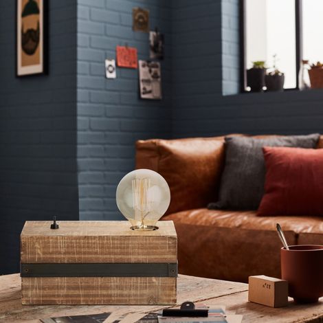 BRILLIANT lampe de table Woodhill antique / noir 1x A60, E27, 30W, lampes normales gf non spécifiées. Avec interrupteur à bascule Convient aux lampes LED (1/4)