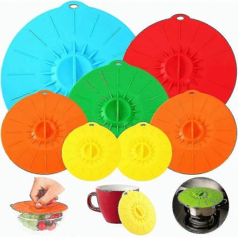 Couvercles à ventouse en silicone réutilisables pour de nombreux ustensiles de cuisine - 5 tailles, résistants à la chaleur et compatibles avec le micro-ondes (1/3)