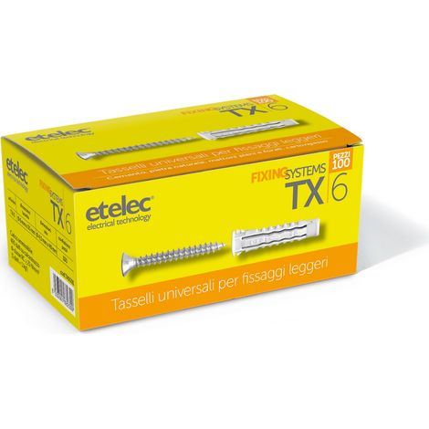 Kit Scatola 100 Tasselli Universali TX6 Nylon 6X30 mm Vite 4,5x40 mm (1/2)