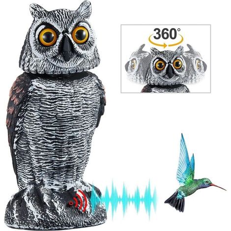 Faux Hibou réaliste de la Statue de Hibou de la Statue,pour jardin, balcon, terrasse, multicolore-tête rotative à 360° pour éloigner les oiseaux (1/5)