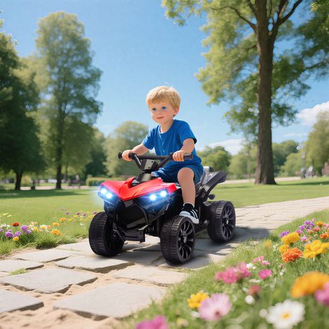 Quad électrique enfant 6V, voiture électrique enfants ATV, musique et phares LED, pour 37-72 mois, rouge, 70 x 42 x 45 centimètres
