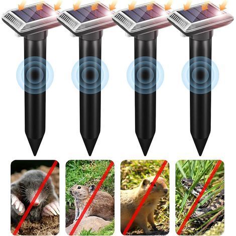 Lot de 4 répulsifs à ultrasons pour souris, à énergie solaire, pour repousser les taupes, les serpents, les campagnols, les gaufres et autres répulsifs (1/5)