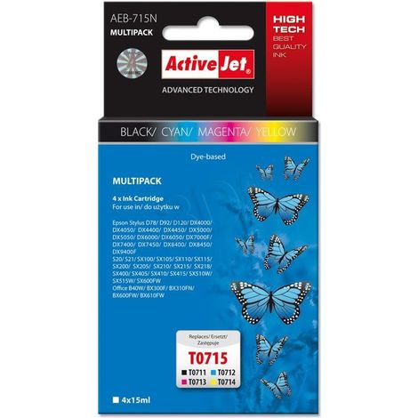 Activejet AEB-715N Supreme - Tinta de repuesto Epson T0715, 4 colores