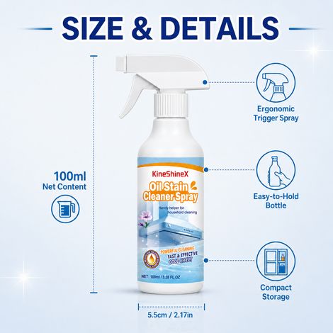 KineShineX Ölflecken-Reinigungsspray, ein hochwirksamer Küchenreiniger, geeignet für Dunstabzugshauben, Kochfelder und Backöfen. (1/4)