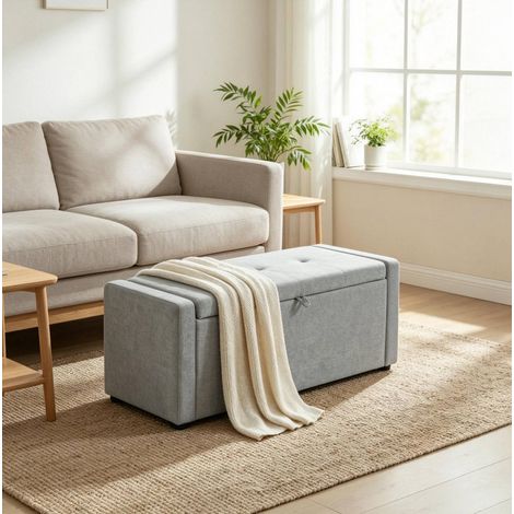 Banco de almacenamiento con tapizado efecto lino, 122 x 48 x 44 cm, gris claro HAVRYA (1/5)
