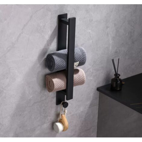 Towel Holder with Hook without Drilling, Adhesive Towel Holder for Bathroom Kitchen in Stainless Steel, Matte Black 40CM (1/4)