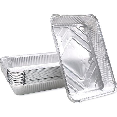 Lot de 20 plateaux de cuisson jetables en aluminium pour barbecue à gaz, charbon de bois et four, pour viande, poisson, légumes, 31,5 x 21,5 x 5 cm (1/4)