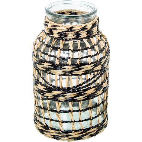 Vase en Verre avec décoration Herbe de mer Naturelle et Noire 14 x 14 x 25 cm (1/4)