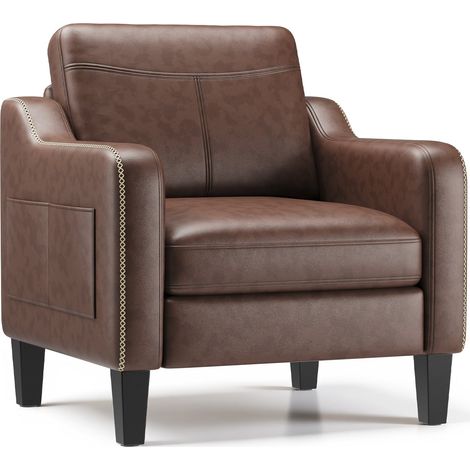 COLAMY Moderner Beistellsessel aus PU im Mid-Century-Stil mit seitlicher Aufbewahrung, ergonomischer Komfort für Wohnzimmer und Büro, Schokoladenbraun (1/5)