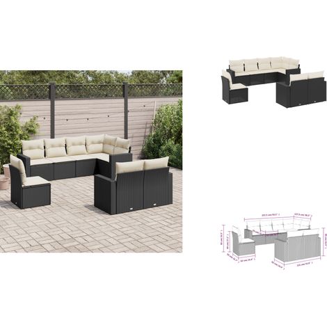 8-tlg. Garten-Sofagarnitur mit Kissen Schwarz Poly Rattan - Gartensorganisation - Outdoor Möbel - Gartenlounge - Lounge Set - Esstischgarnitur (1/3)