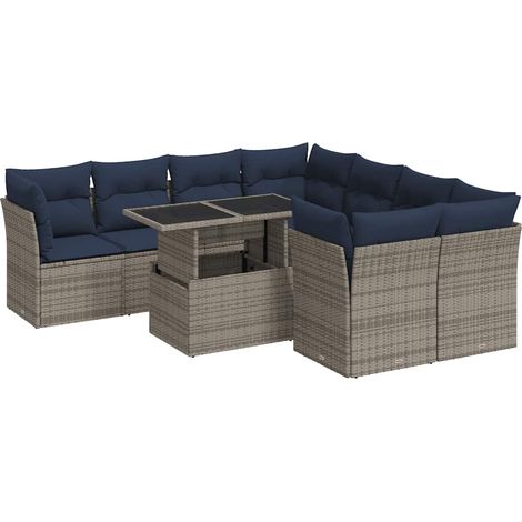 vidaXL Set Divano da Giardino 9pz con Cuscini Grigio Polyrattan Acacia (1/5)
