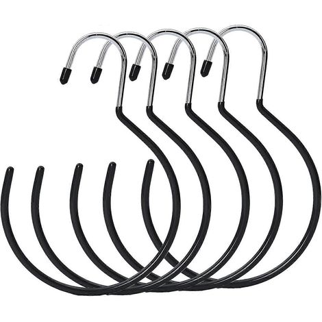 Anneaux de suspension pour ceintures, foulards et cravates, crochets multi-usages pour organiser votre placard (lot de 5, noir) (1/4)