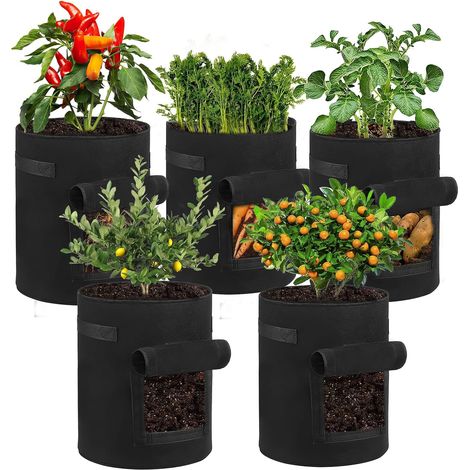 5 Pièces Sac de Culture de Pommes de Terre, 10 Gallons Sac de Plantation avec Fenêtre et Poignée, Sacs de Culture en Tissu Non Tissé Respirant (1/5)