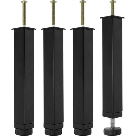 Lot de 4 pieds de lit en métal – Hauteur réglable 25-27 cm – Acier laminé à froid – Installation sans perçage – Design moderne noir (1/5)