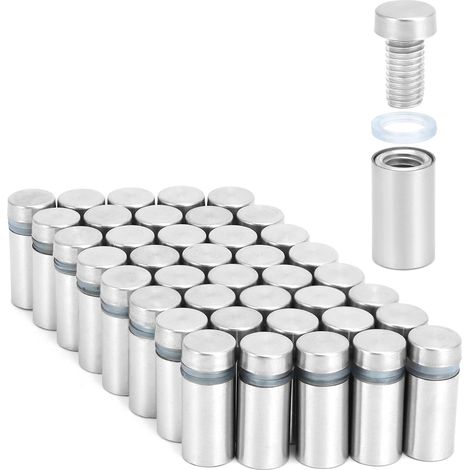 APEX Pack de 40 supports de verre en inox entretoises murales 12x25mm pour panneaux publicitaires et photos - intérieur & extérieur (1/3)