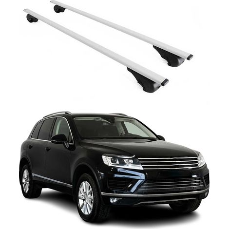 OMAC Dachträger Querträger für VW Touareg II 2010-2018 – Abschließbar – Max. 75 kg – 2 Stangen Stahl Silber (1/5)