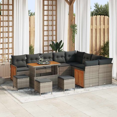 Salon de Jardin 13 Pièces en Rattan Synthétique et Acier avec Coussins Gris - PANGIVO (1/5)