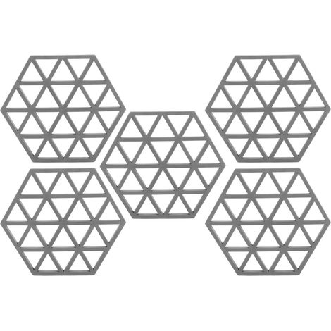 Lot de 5 sets de table hexagonaux en silicone, isolants thermiques, gris (1/5)
