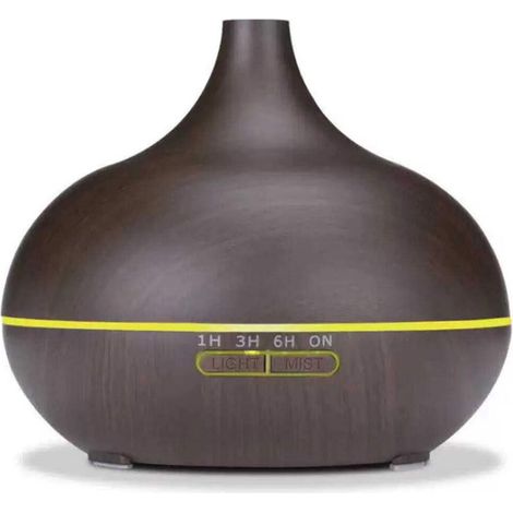 Diffuseur d'huiles essentielles en bois, humidificateur ultrasonique silencieux pour chambre, hôtel, avec lumière et télécommande, grain de bois profond, UE.