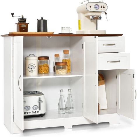 Buffet Cabinet Kitchen Modern Storage Cabinet Adjustable Shelf-White (1/5)