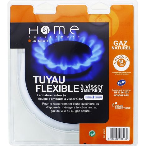 Tuyau gaz naturel 2m validité 10 ans pour Cuisiniere et Plaque de cuisson 90116 pour Cuisinière