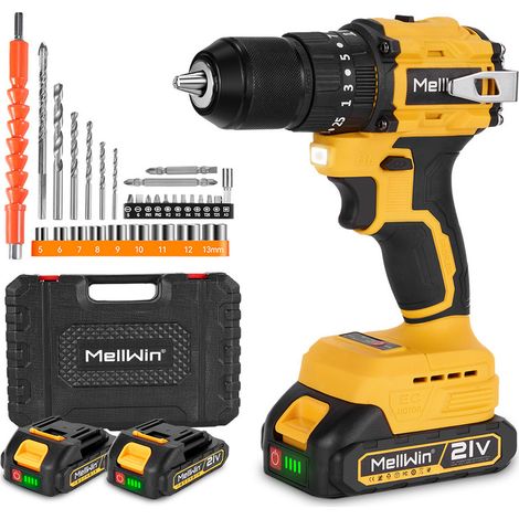 Taladro de impacto inalámbrico sin escobillas de 21 V, 50 Nm, taladro de doble velocidad con mandril de 13 mm, 25+3 ajustes de par, 30 accesorios