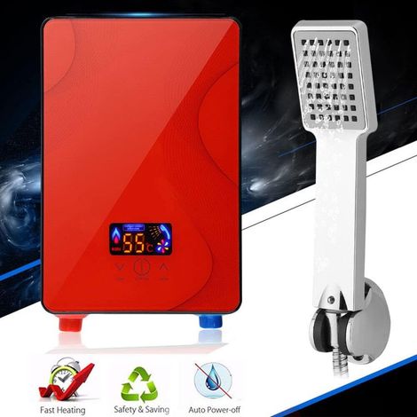 Elektronischer Sofortwärmer - 30 bis 55°C - LED-digitale Temperaturanzeige - wasserdicht - für Zuhause, Küche, Bad, Hotel - 220 V 6500 W - Rot