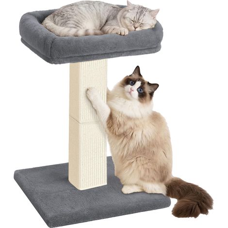 Arbre à chat de 81,3 cm avec grand perchoir en peluche, griffoir en sisal et tapis, poteaux verticaux avec lit surélevé pour chats domestiques, housse amovible et lavable, gris (1/5)
