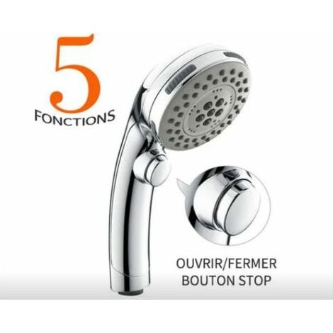Nazalus-Hot Sale-Chrom-Duschkopf mit Stopp-Knopf-Handbrause, 5 Modi zur Auswahl