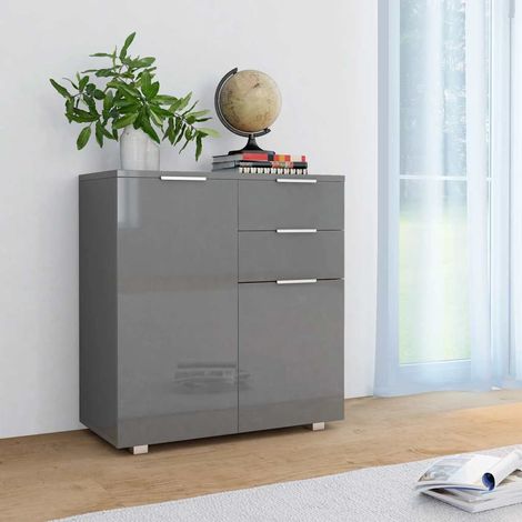 vidaXL Buffet Gris brillant 71x35x80 cm Bois d'ingénierie (1/5)