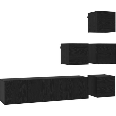 TV Cabinet Set 6 pcs Black Oak Engineered Wood vidaXL (1/5)