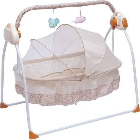 Elektrische Babywiege, Babyschaukel, automatische Babyschaukel, Babywiege, Schaukelstuhl mit MP3-Musikwiedergabefunktion, elektrische Babywiege für Babys von 0 bis 18 Monaten (khaki) (1/5)