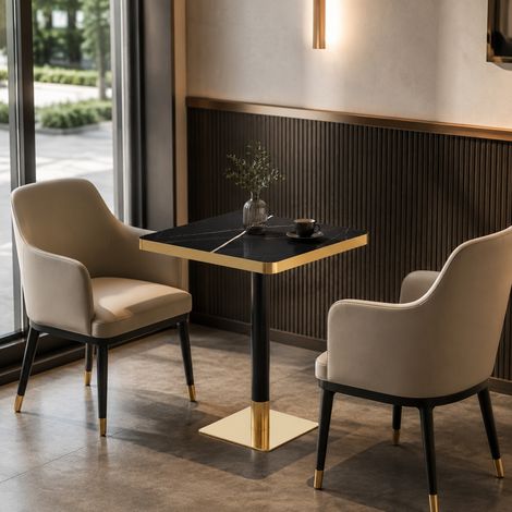 Table à manger carrée 60x60 cm effet marbre noir avec structure en métal MODENUIT (1/5)