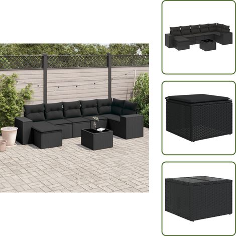 Salon de jardin 8 pcs avec coussins noir résine tressée - Ensemble Salon De Jardin - Meuble De Jardin - Jardin Design - Mobilier Exterieur - Set Salon Extérieur (1/5)