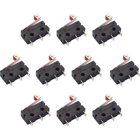 10 Pcs Micro Interrupteurs en Plastique avec Bras de Levier et 3 Broches - Interrupteur Fin de Course SPDT 220V 5A, Mini Contacteur 1NO 1NC pour Applications Électroniques et Automatisation (1/5)