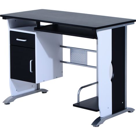 Homcom – Bureau informatique compact 100x52x75cm – Panneaux MDF classe E1 – Métal époxy anticorrosion – Multi-rangements avec tiroir et tablette coulissante