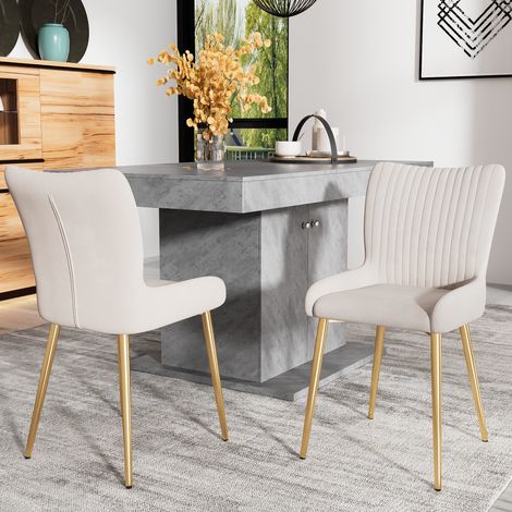 Esszimmerstuhl aus Samt, 2er-Set, luxuriöser Loungesessel für Wohnzimmer, Schlafzimmer, mit vier goldfarbenen Metallstützbeinen, Lordosenstütze, Beige