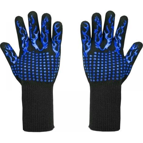 Gants de barbecue résistants à la chaleur jusqu'à 800 °C - Gants résistants aux coupures L5 - Gants de cuisine haut de gamme pour griller, cuisiner, pâtisserie et souder (1 paire), bleu (1/4)