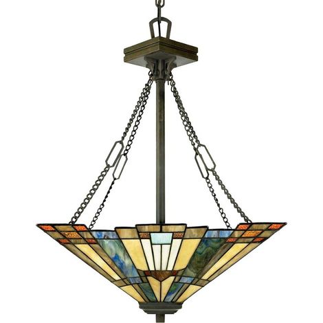 Elstead Inglenook - Lampada a sospensione a 3 luci in bronzo, Tiffany, E27 (1/5)
