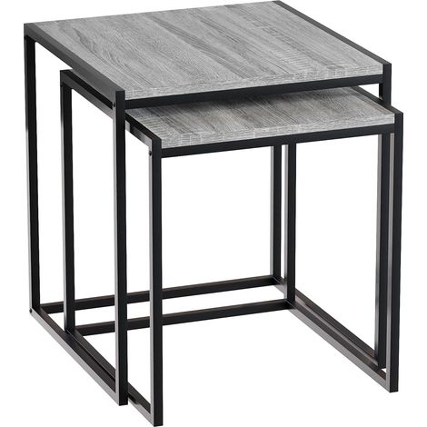 Brooklyn Ensemble de 2 Tables Gigognes Table Basse Meuble de Salon, Gris (1/5)