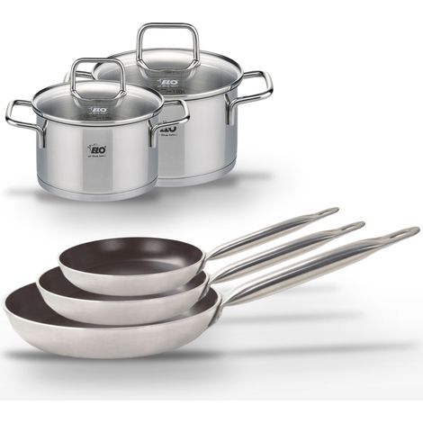 Lot de 3 Poêles 24/28/32 cm et 2 Faitouts 14/16 cm Elo Bistro Line (1/5)