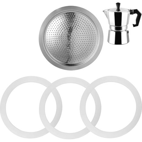 3 Pièces Joints Filtre à Café Réutilisable, Joints d'Étanchéité en Silicone, avec 1 Pièce de Rechange pour Cafetière, pour Machine à Expresso, Filtre en Acier Inoxydable, 6 Tasses (1/5)