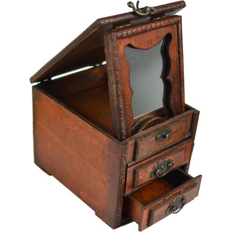 Boîte à Bijoux avec Miroir en Bois Style Chinois Protège les Dommages et Empreintes Vintage Saint-valentin ou Occasions Spéciales (1/5)