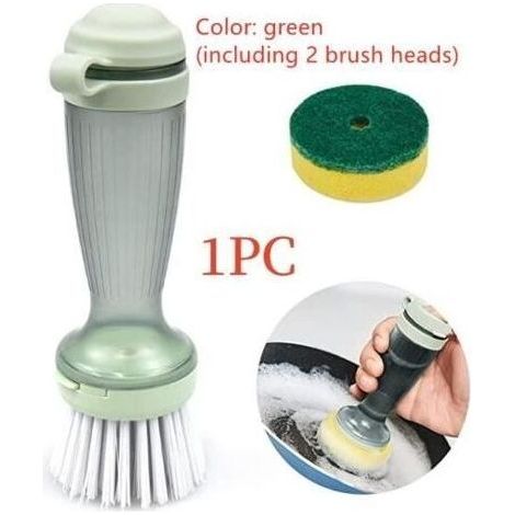 Brosse à Vaisselle,Brosse de Nettoyage Multifonctionnelle,avec Distributeur de Détergent,Tête de Brosse Remplaçable,pour (1/4)