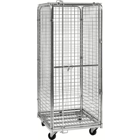 Kongamek Sicherheitscontainer 720x830x1840mm verzinkt mit Gitterboden, 4 Gitterwänden, Tür und Bremse