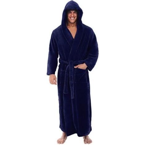Peignoir d'hiver pour homme, châle allongé en peluche, vêtements de maison, robe à manches longues, manteau, robe pour homme, bleu, XL