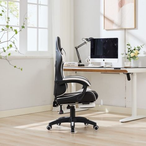 Fauteuil de gaming ergonomique pivotant à 360° (style Racing) – Chaise de bureau à dossier haut en cuir – Chaise de travail réglable en hauteur avec repose-pieds, appui-tête et soutien lombaire, pour 
